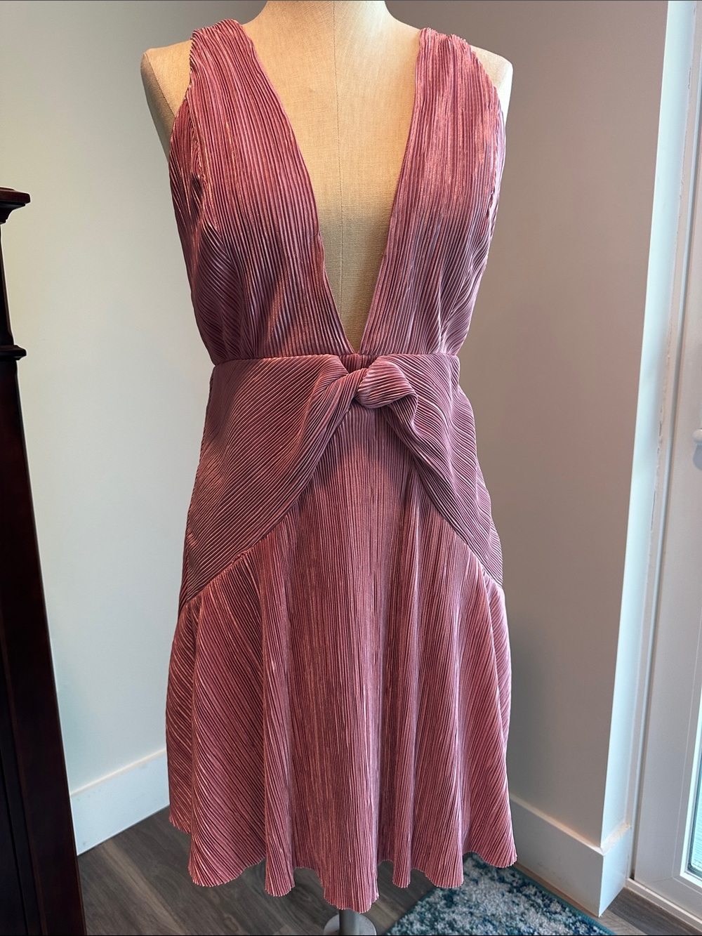 FREE PEOPLE Twist & Shout Plunging Double-V Neck Mini Dress Rose SIZE 6 NWOT